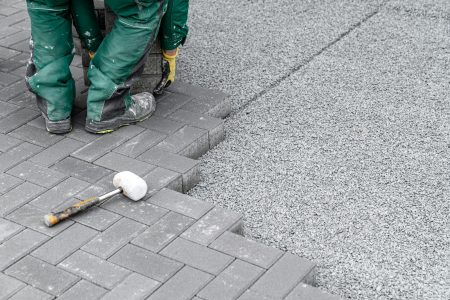 construction of a sidewalk from concrete blocks